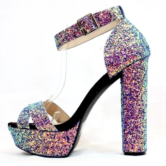 Qupid Shoes - Glitter Open toe Platform Dress sandals